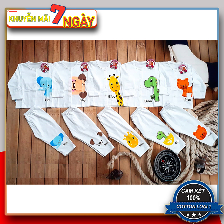 Combo 5 bộ dài tay cài cúc giữa cho bé trai, bé gái từ 5-15kg, đồ bộ cho bé, quần áo trẻ em