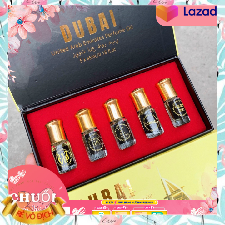 Set 5 chai tinh dầu nước hoa dubai mini dành cho cả nam và nữ | set 5 chai tinh dầu nước hoa dubai |set 5 chai tinh dầu nước hoa dubai dạng lăn 3ml
