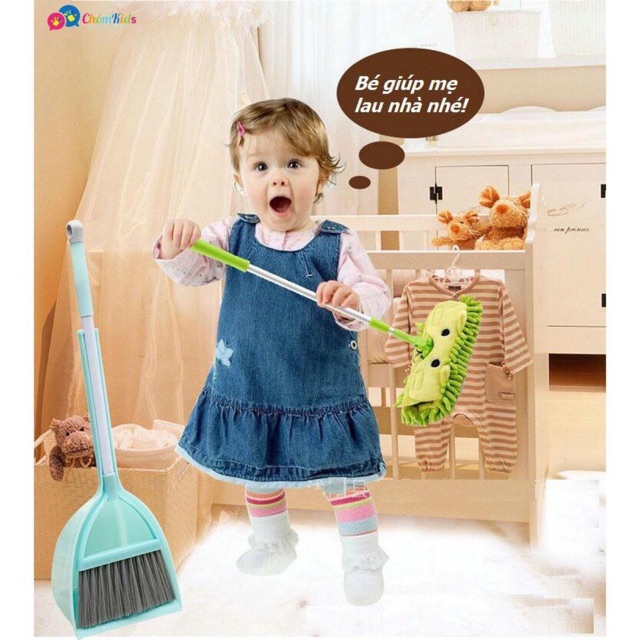 Bộ chổi, Quét Rác Và Cây Lau Mini Cho Bé Tập Làm Việc Nhà (COMBO 3 SẢN PHẨM)