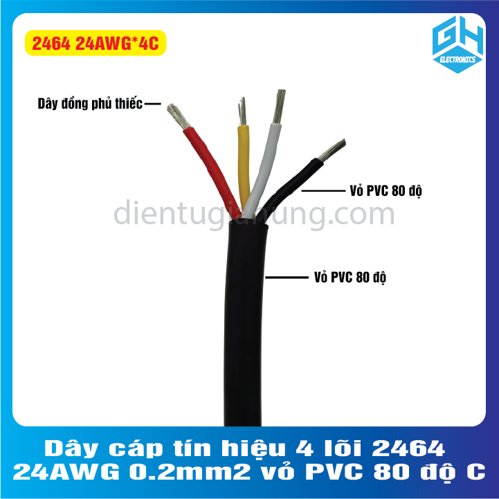 Dây cáp tín hiệu 4 lõi 2464 24AWG 0.2mm2 vỏ PVC 80 độ C(1 MÉT)