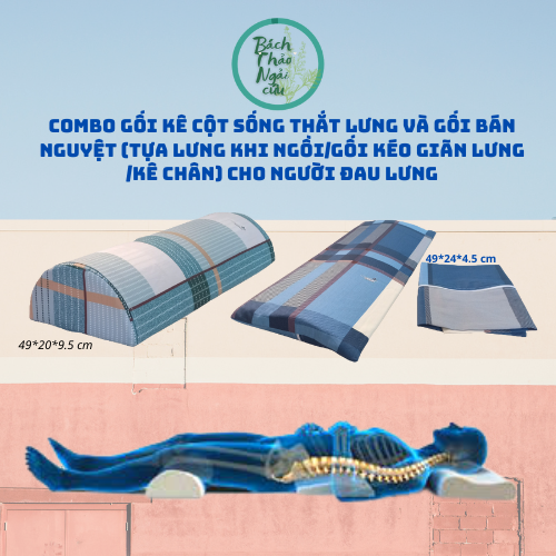 Combo gối kê cột sống thắt lưng và gối bán nguyệt cho người đau lưng