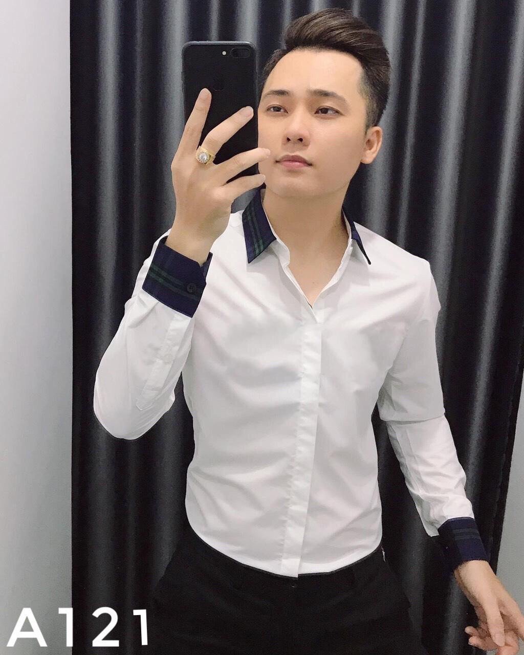 Áo sơ mi nam dài tay cổ bẻ trắng bbr
