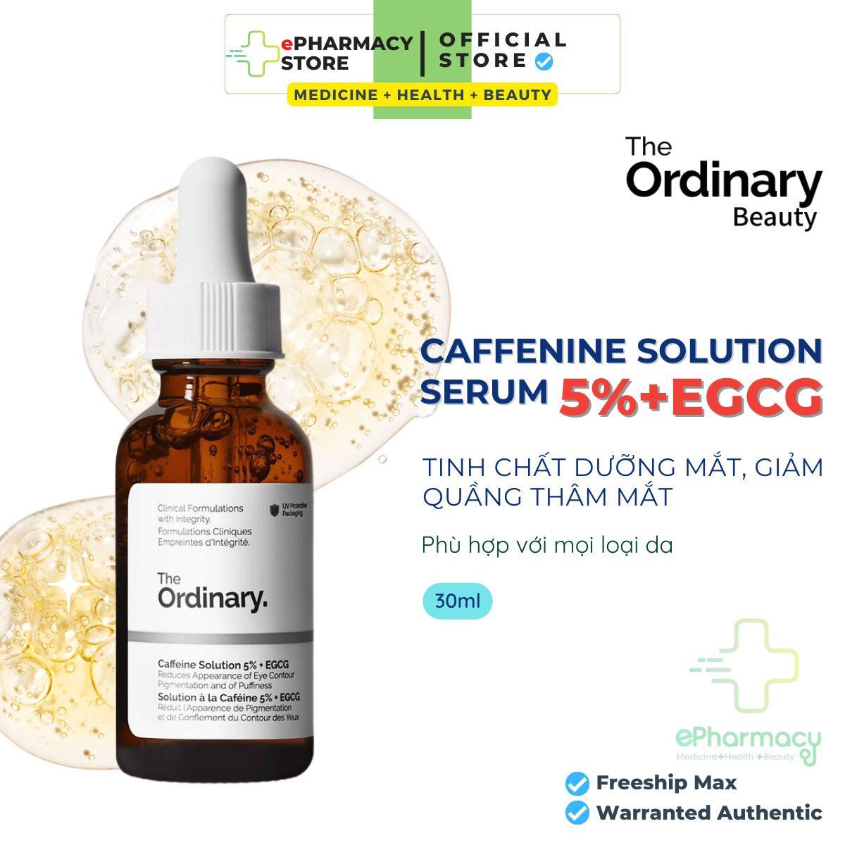 Serum THE ORDINARY Caffeine Solution 5% + EGCG Tinh chất dưỡng mắt giảm quầng thâm mắt 30ml