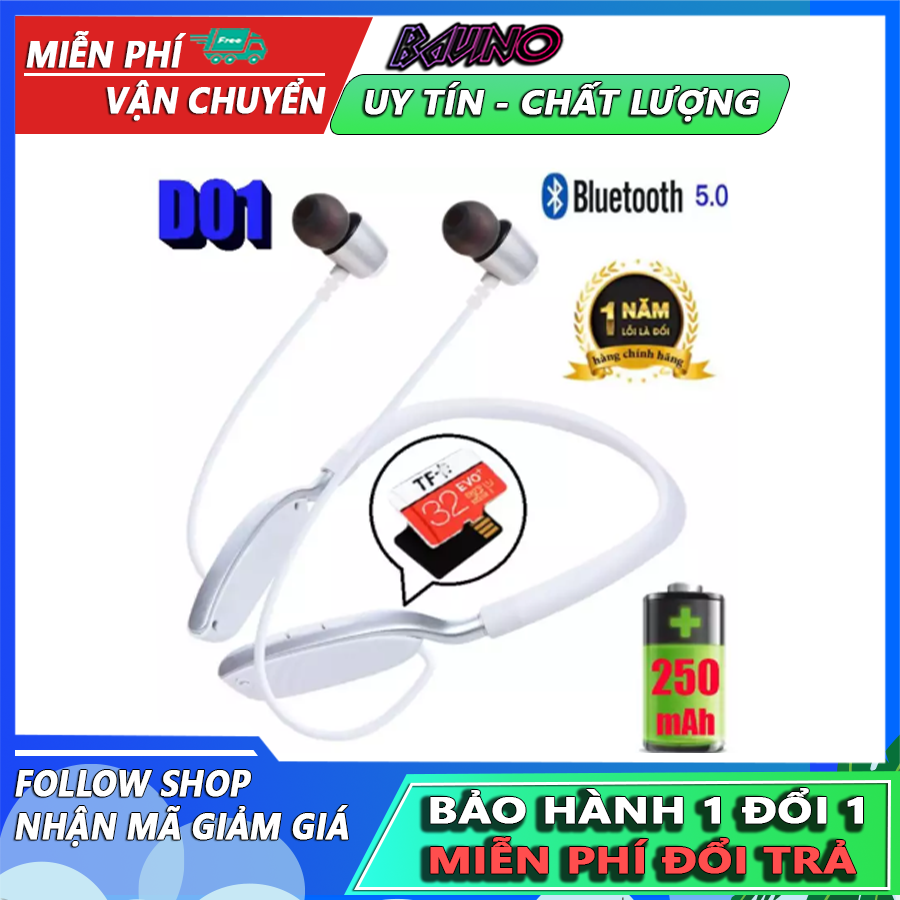 Tai Nghe Thể Thao Bluetooth D01 - Có Hỗ Thẻ Nhớ 32G