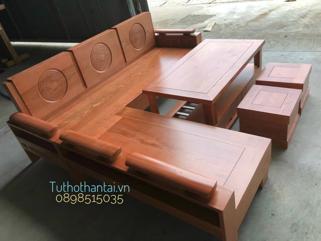 Bàn ghế sa lông góc chữ l mẫu trống đồng