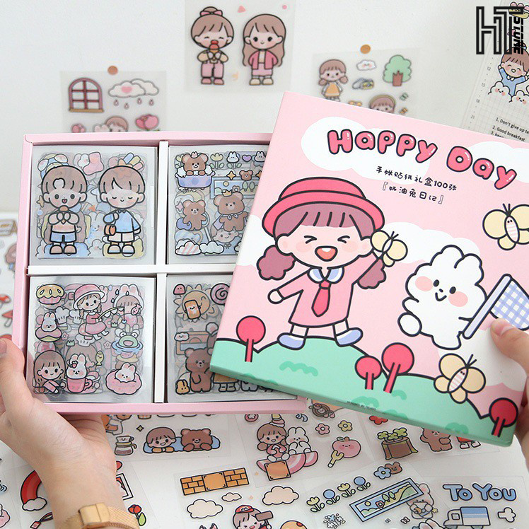 Combo 2 tấm Sticker Trang Trí Cô Gái Dễ Thương Kích cỡ 8x8cm Mẫu Hot