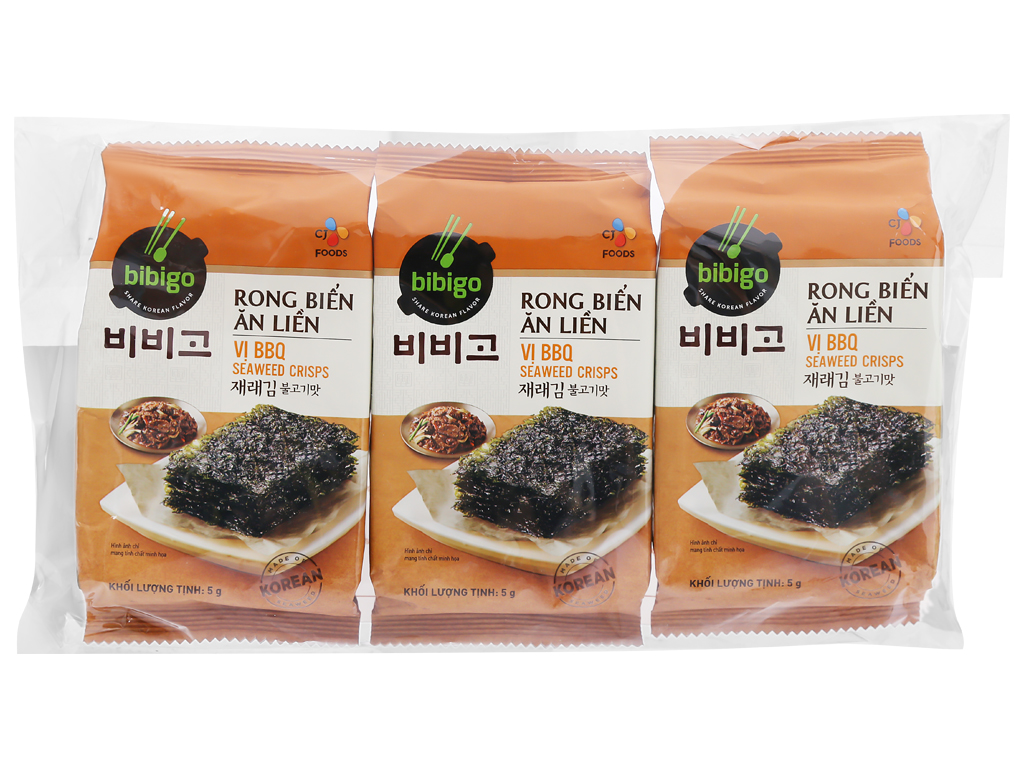 Rong biển ăn liền Bibigo BBQ 3 gói x 5g