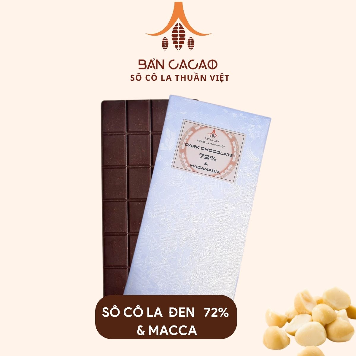 Sô cô la đen nhân hạt macca đắng vừa, ít ngọt , thơm ngon tuyệt hảo
