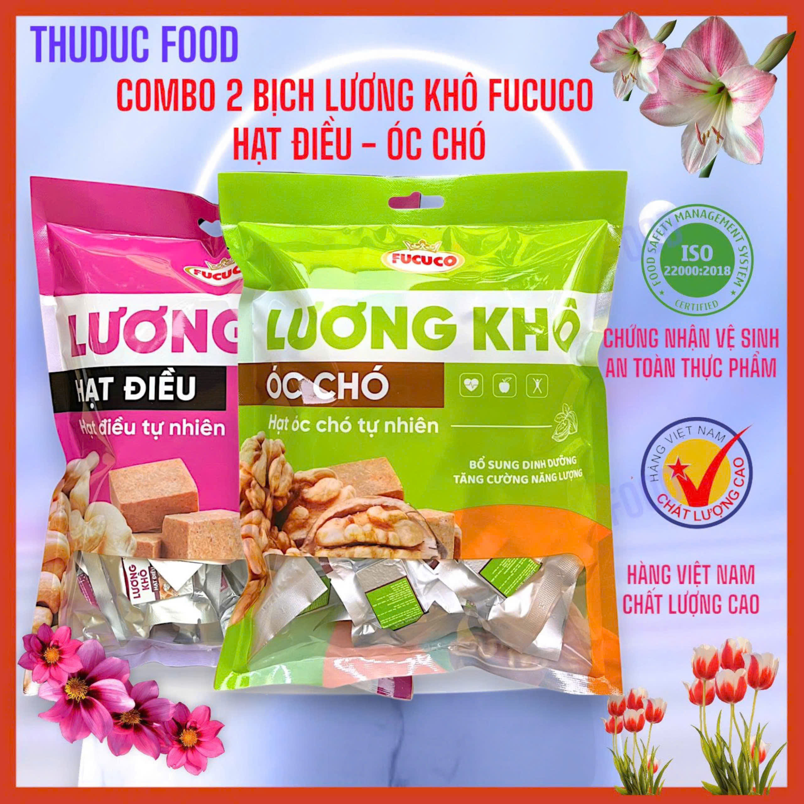  Combo 2 bịch lương khô FUCUCO  400gr 1 BỊCH  hương vị HẠT ĐIỀU - ÓC CHÓ 