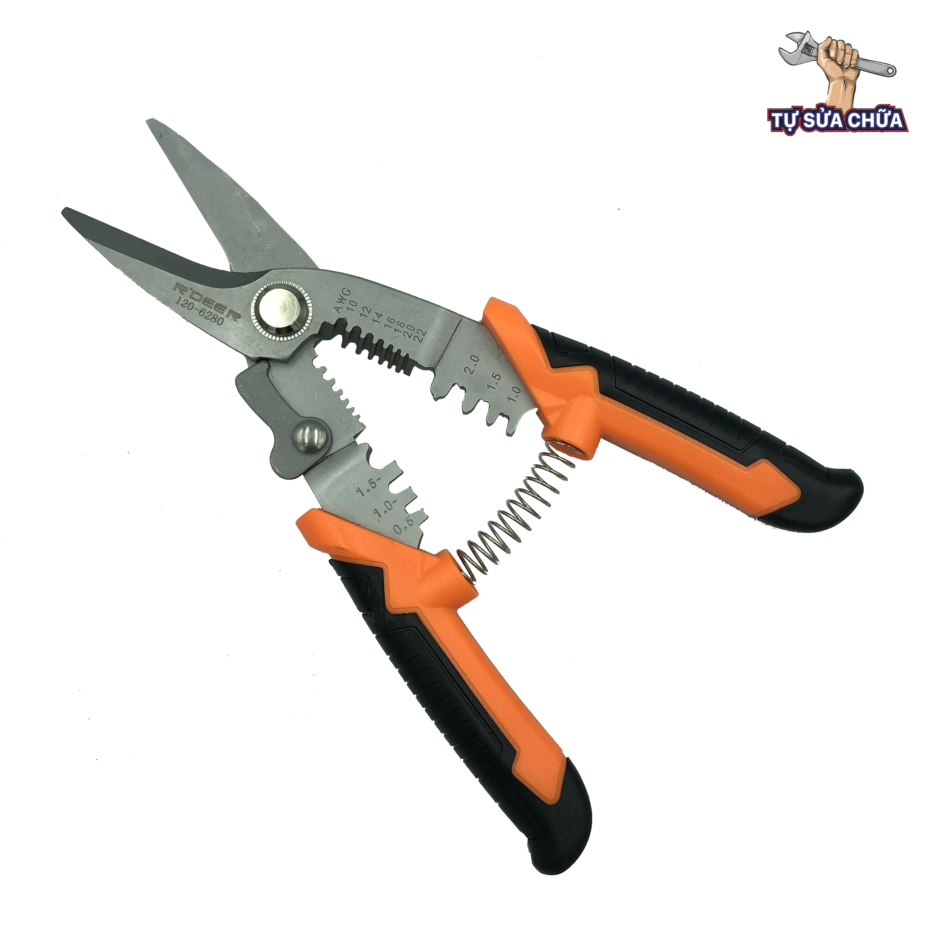 Kéo cắt cáp tuốt dây bấm cos đa năng cao cấp 3 trong 1 rdeer 120-6280 8inch/200mm, được chế tạo bằng thép CR-V, có độ cứng cao, chịu lực tốt