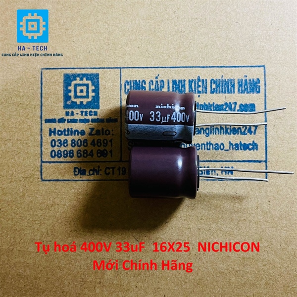 Tụ hoá 400v 33uf 16x25 nichicon chính hãng mới 100%