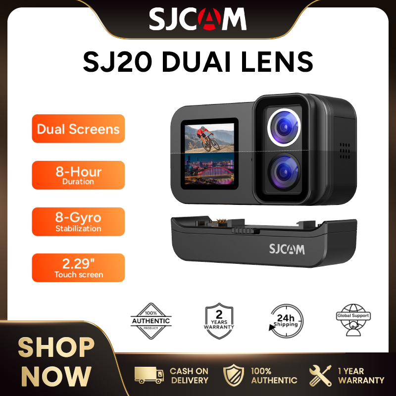 Sjcam sj20 ống kính kép ống kính chuyên dụng màn hình kép cho ngày và đêm với thân máy 4k 30fps 5m chống nước với vỏ khung bảo vệ cho lặn ngoài trời thể thao góc rộng 6 trục 8 thu phóng kỹ thuật số giá đỡ camera video chuyển động chậm 2.4g/5g wi-Fi thể th