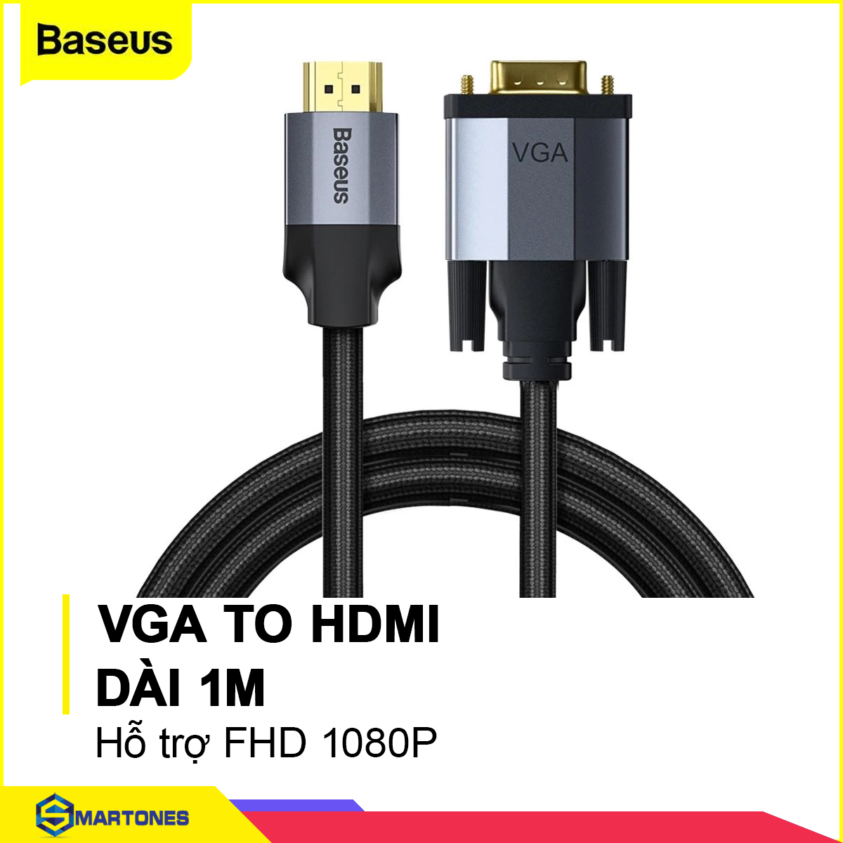 Cáp chuyển tín hiệu VGA sang HDMI hiệu Baseus hỗ trợ FHD cho tivi , máy tính , Tivi Box