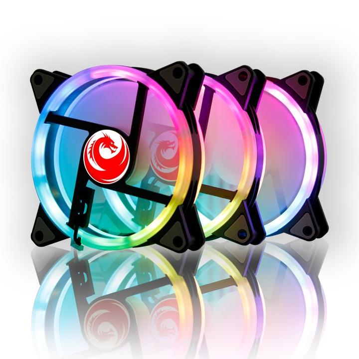Bộ 3 fan Quạt tản nhiệt tích hợp đèn LED cho CPU máy tính 120mm Fan case RED DRAGON Led RGB 2018 + Tặng hub và remote