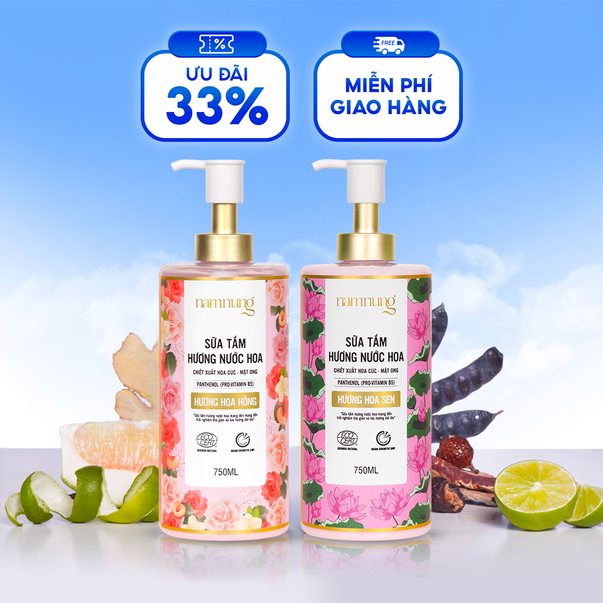 Combo 2 chai sữa tắm nước hoa NamNung dung tích 750ml