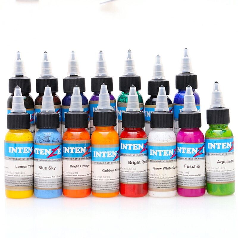 Set mực 14 màu IntenZ 30ml 💗Freeship💗 Tattoo mini thẩm mỹ Xăm trên da tập