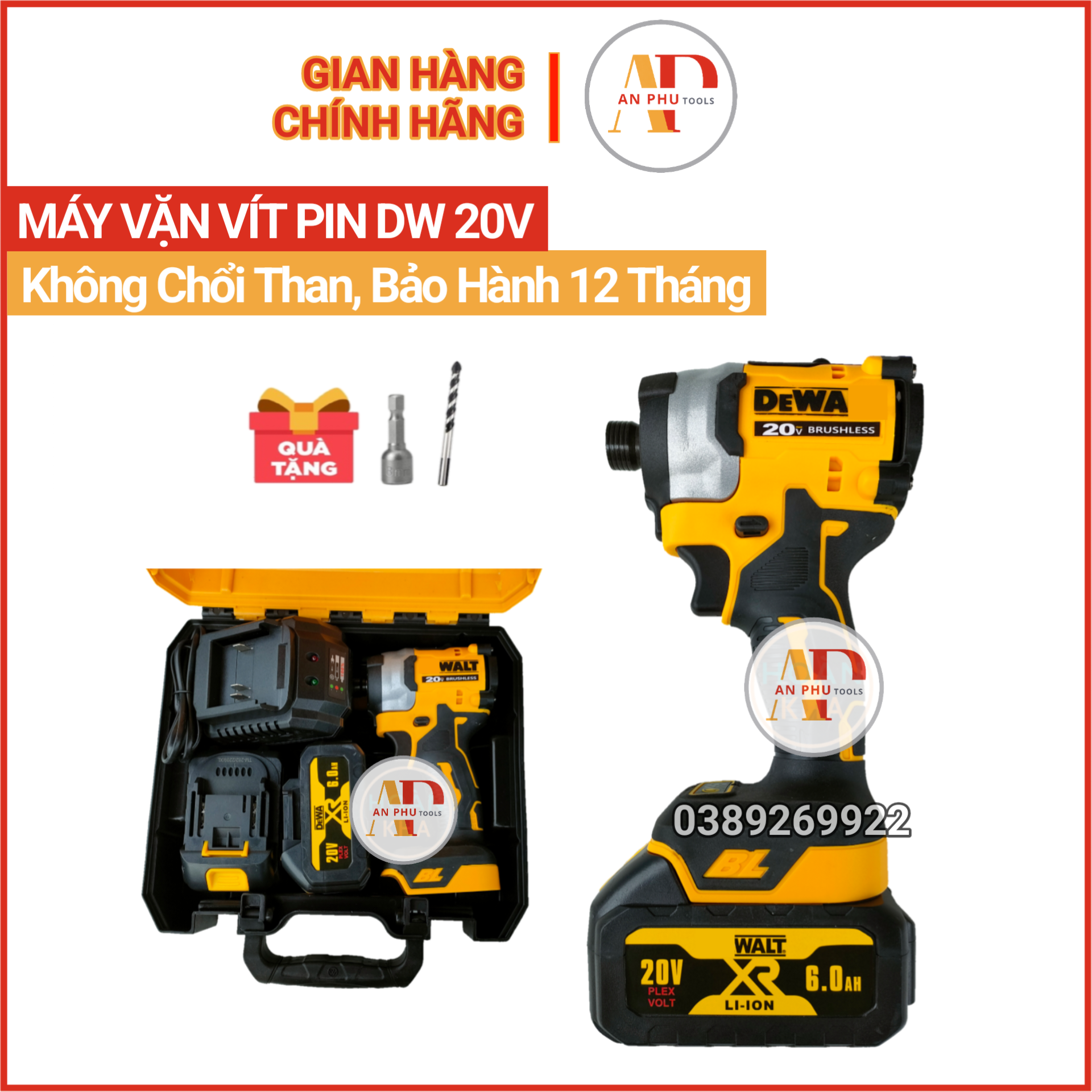 Máy vặn vít dùng pin DW 20v, không chổi than, máy bắn vít dùng pin 20v bảo hành 12 tháng