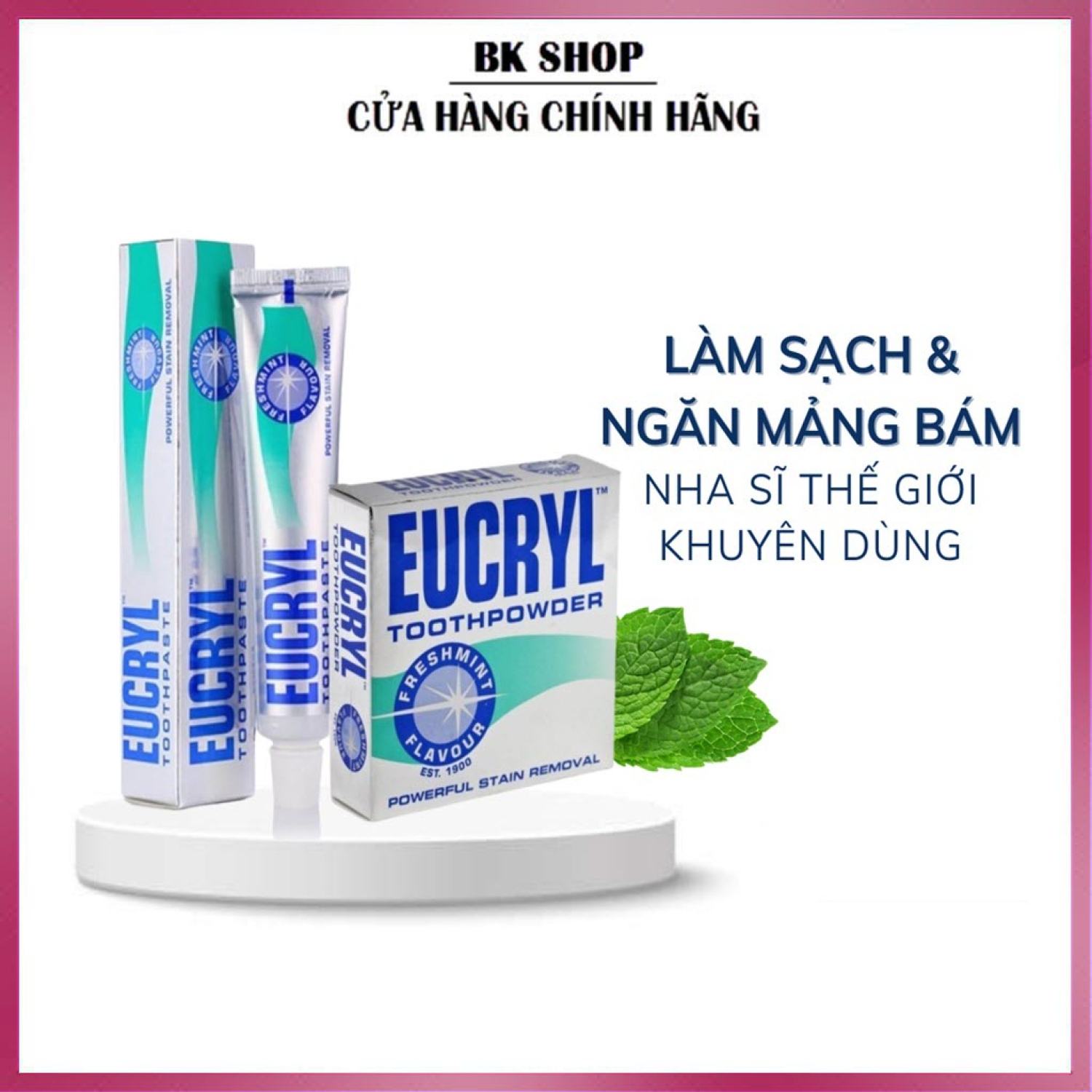 Kem đánh răng eucryl 62g bột tẩy trắng răng eucryl 50g giúp sạch miệng trắng răng hơi thở thơm mát