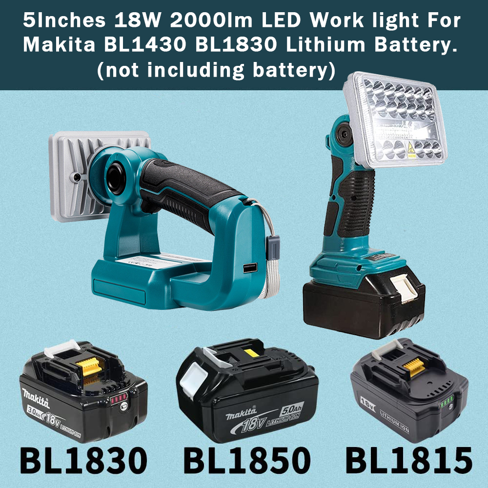Đèn pin Led 18V 2000LM Đèn chiếu sáng ngoài trời cho Makita BL1430 bl1830 pin lithium đèn USB ngoài trời