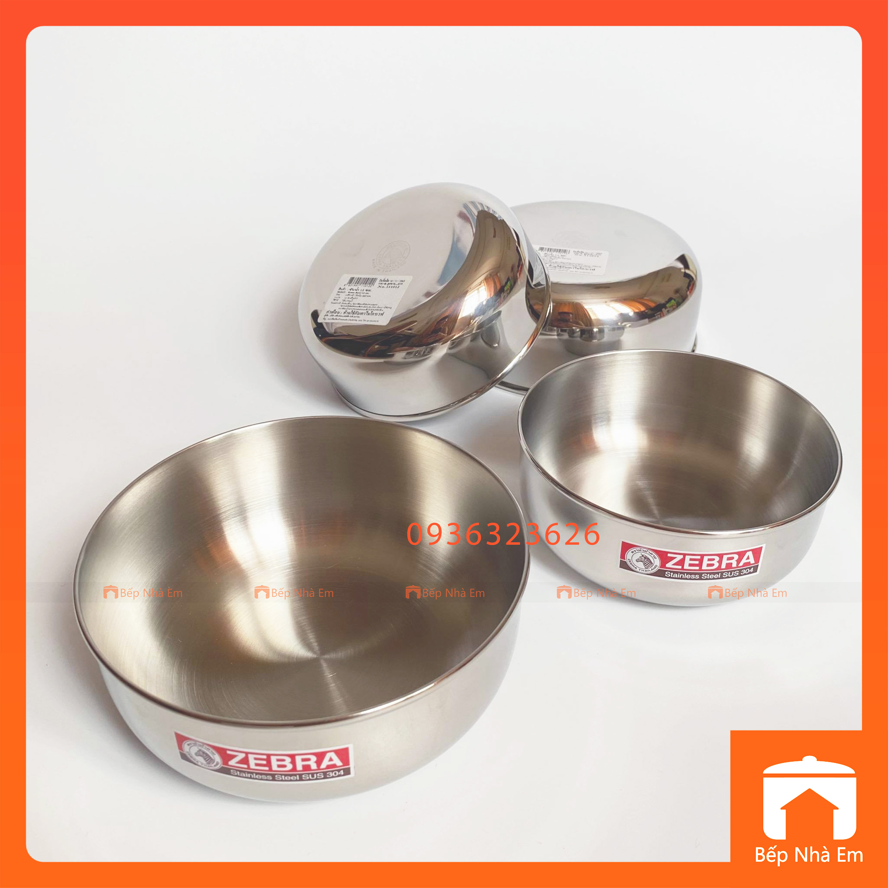 Tô Inox 304, Chén Inox 304 1 Lớp ZEBRA 12cm và 14cm Cao Cấp - Hàng Nhâp Khẩu Thái Lan