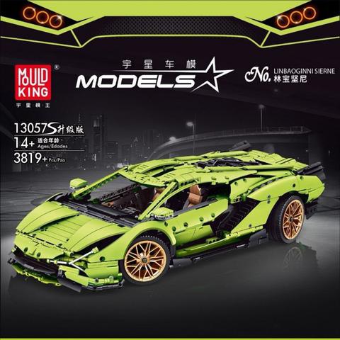 Mould King 13057S lắp ráp tương thích Lego Technic siêu xe Lamboghini màu xanh lá - Điều khiển chạy từ xa
