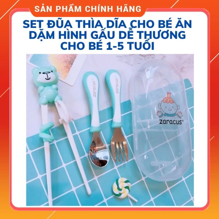 Đũa Tập Ăn Zacus Kèm Thìa Dĩa inox cho bé tập ăn