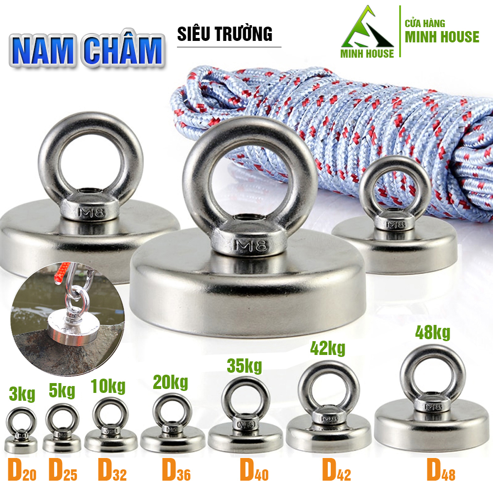  Nam châm siêu trường siêu mạnh hút dính dùng để trục vớt đồ vật cứu hộ nâng vật nặng treo đồ Minh House 