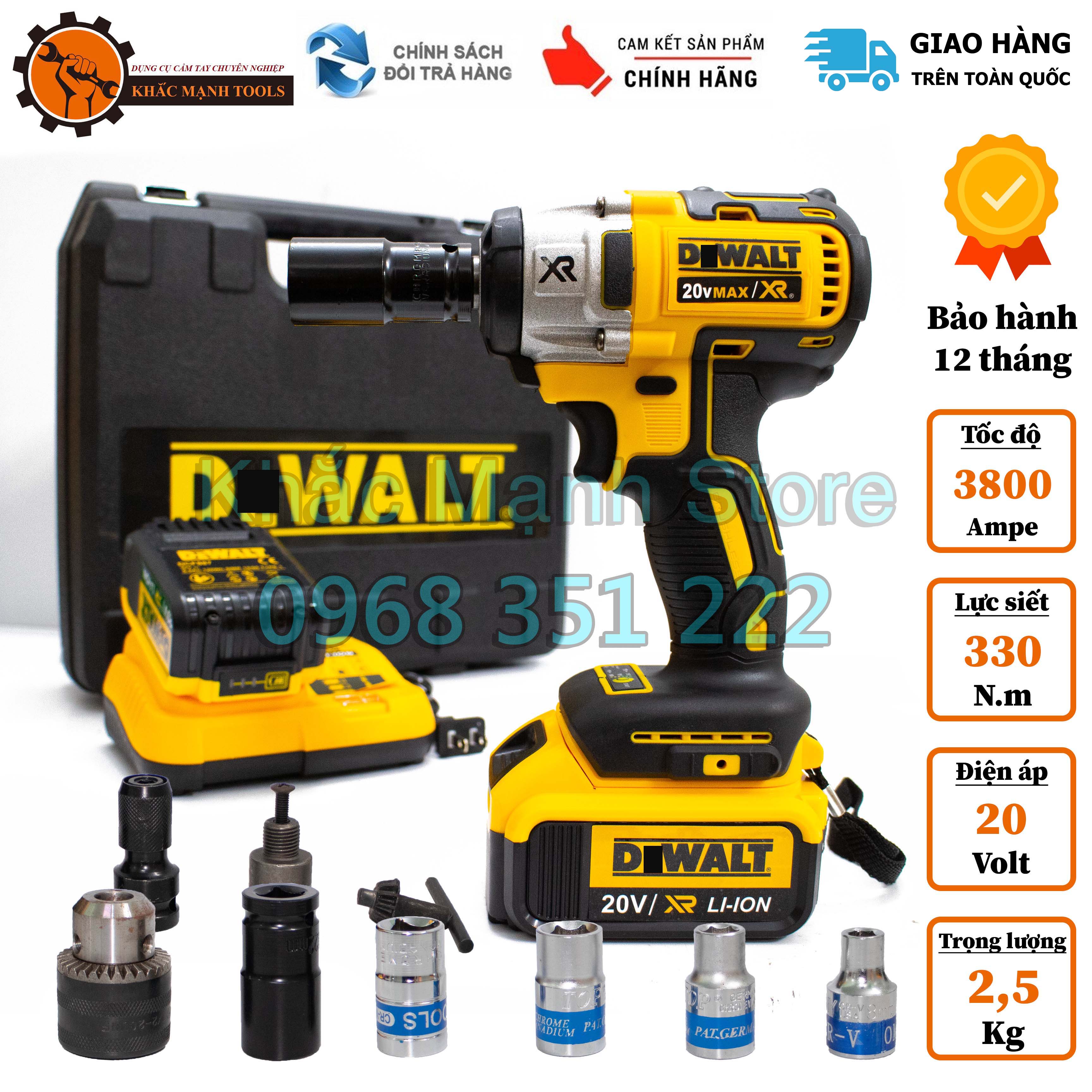 Máy siết bulong DEWALT 20v - DCF887 - Hàng loại 1, Không chổi than, 3 đèn led trợ sang, tặng bộ phụ kiện
