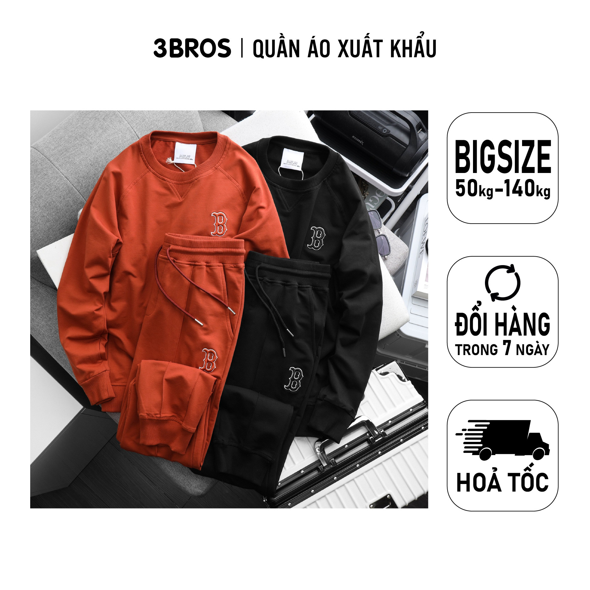 Bộ nỉ da cá thu đông xuất dư form unisex , set bộ đồ đông nam nữ bigsize 100kg - 3bros bo m.l.b