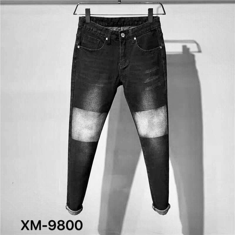 Quần jean nam màu đen wash gối bạc