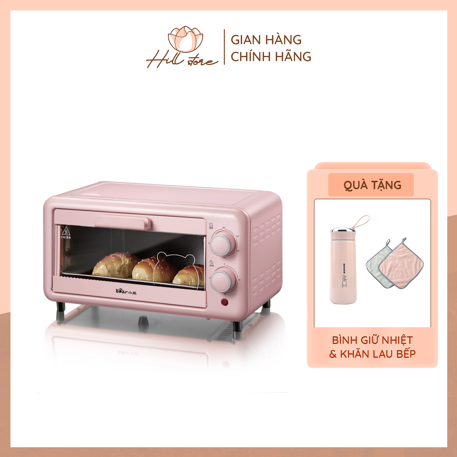 Lò nướng mini BEAR đa năng cao cấp, lò nướng bánh màu hồng dung tích 11L - Thiết bị điện gia dụng