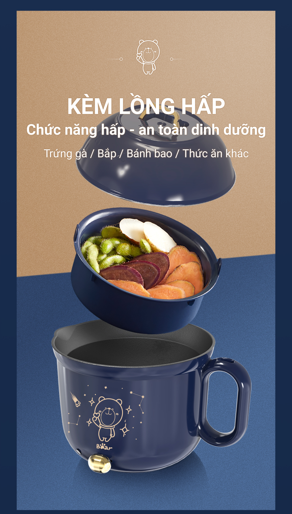 Nồi Nấu Điện Đa Năng Bear Dung Tích 1.2L DRG-E12A1