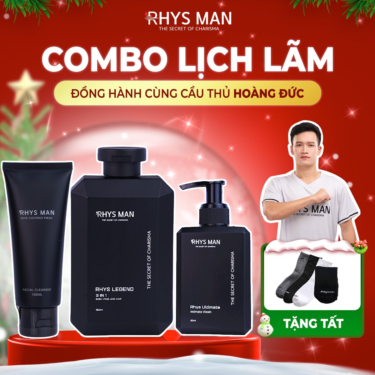 Combo sữa tắm gội nam hương nước hoa 350 ml & Sữa rửa mặt nam 100ml & Dung dịch vệ sinh 120ml RHYS MAN