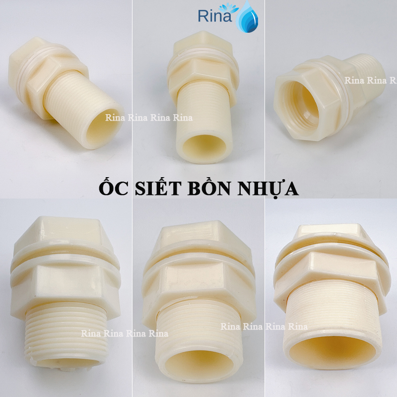 Ốc siết bồn, ép phi nhựa abs cao cấp loại 1 phi 21,27,34,42,49,60,90 ép phi bồn, ép thùng phi nhựa rina