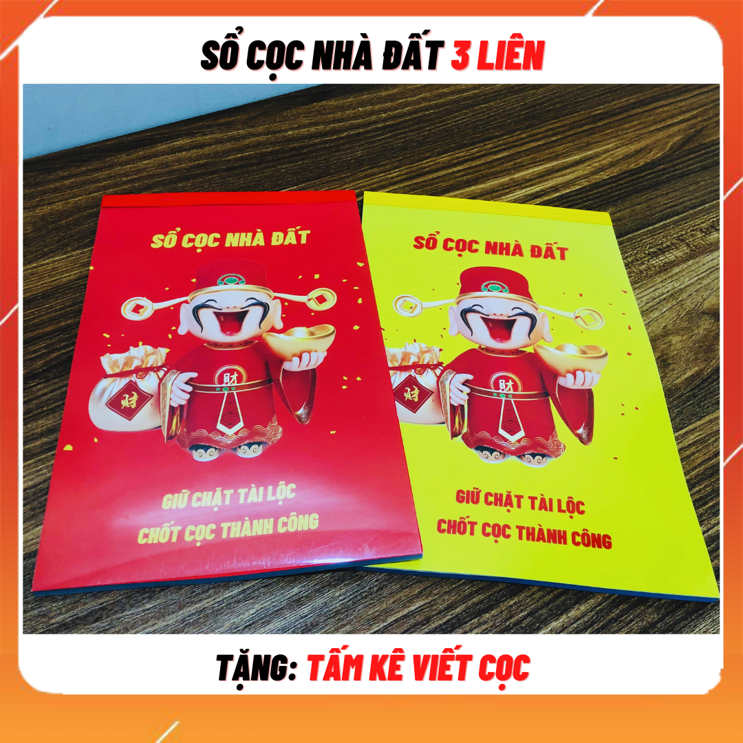 Sổ cọc nhà đất 3 liên thần tài may mắn, Hợp đồng đặt cọc mẫu mới 2024, bìa bọc gương, giấy dày, không lem nhoè, viết 1 bản thành 3 bản, tặng kèm tấm kê viết cọc