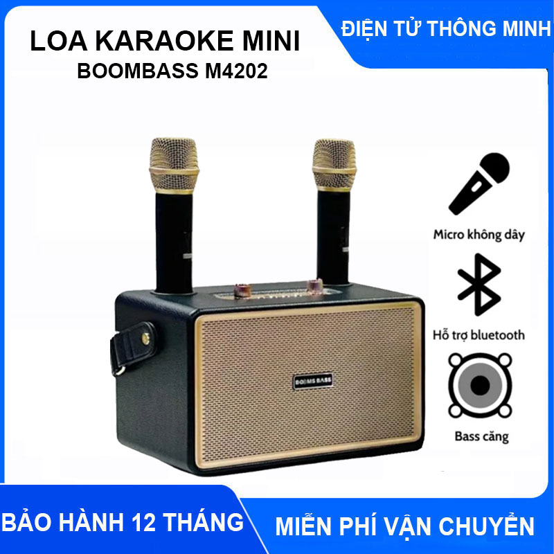 [ FREE SHIP ] Loa Karaoke Mini BoomBass M4202 Kèm 2 Mic Không Dây - Loa Karaoke Xách Tay Âm Thanh Trầm Ấm Bass Căng Công Nghệ Bluetooth 5.0 Nghe Nhạc Liên Tục 3h· Giờ Đầy Đủ Cổng Kết Nối Đa Dạng - Loa Karaoke Bluetooth Bảo Hành 12 Tờ