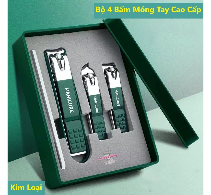 Set 4 Bấm Móng Tay Cao Cấp, Hộp Dụng Cụ Cắt Móng Tay 4 Món Siêu Bén, Siêu Đẹp Bằng Thép Không Rỉ