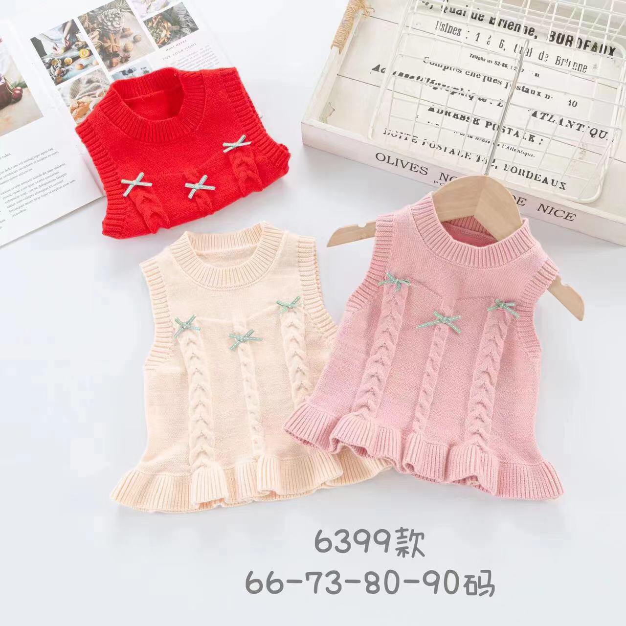 áo len gile cho bé gái mềm mịn 0-3 tuổi áo cổ tròn họa tiết nơ xanh xòe điệu đà 6399 QCCC