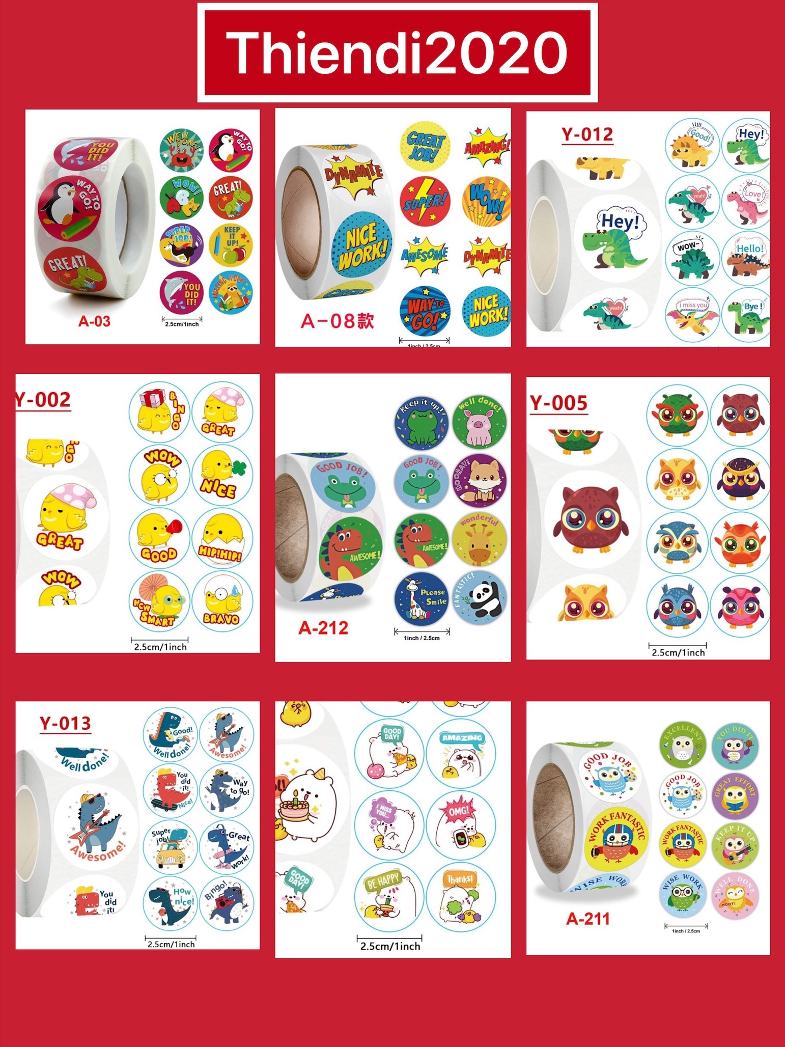 JUL42- Sticker khen thưởng , tạo hứng thú cho bé học tiếng Anh hàng loại dày (đường kính 2.5cm, 500TEM)