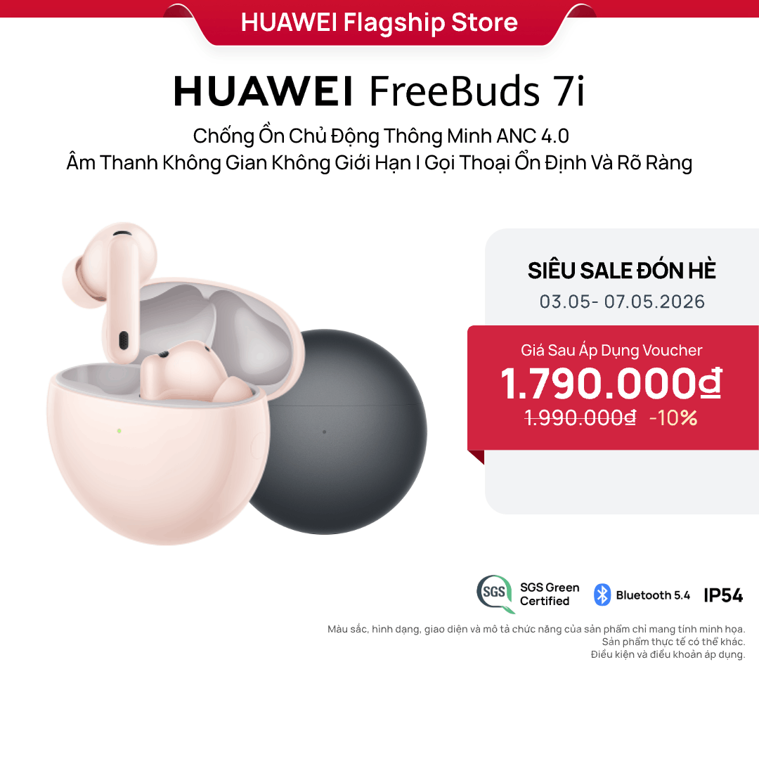 Tai nghe HUAWEI FreeBuds 7i | Chống Ồn Chủ Động Thông Minh ANC 4.0 | Âm Thanh Không Gian Không Giới Hạn | Gọi Thoại Ổn Định Và Rõ Ràng