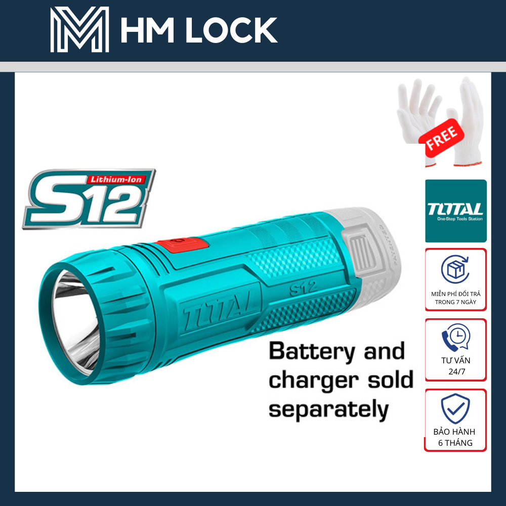 Đèn pin led lithium 12v total - hàng chính hãng - twli1223 - hm lock