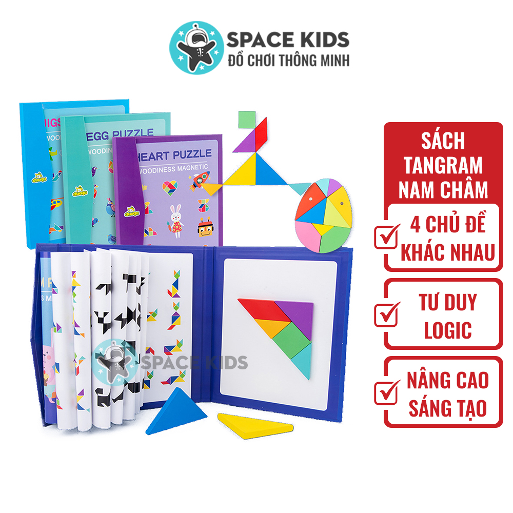 Đồ chơi trẻ em ghép hình trí tuệ Tangram nam châm lắp ghép các khối tạo hình cho trẻ tư duy sáng tạo, chất liệu gỗ tự nhiên, màu sắc bắt mắt