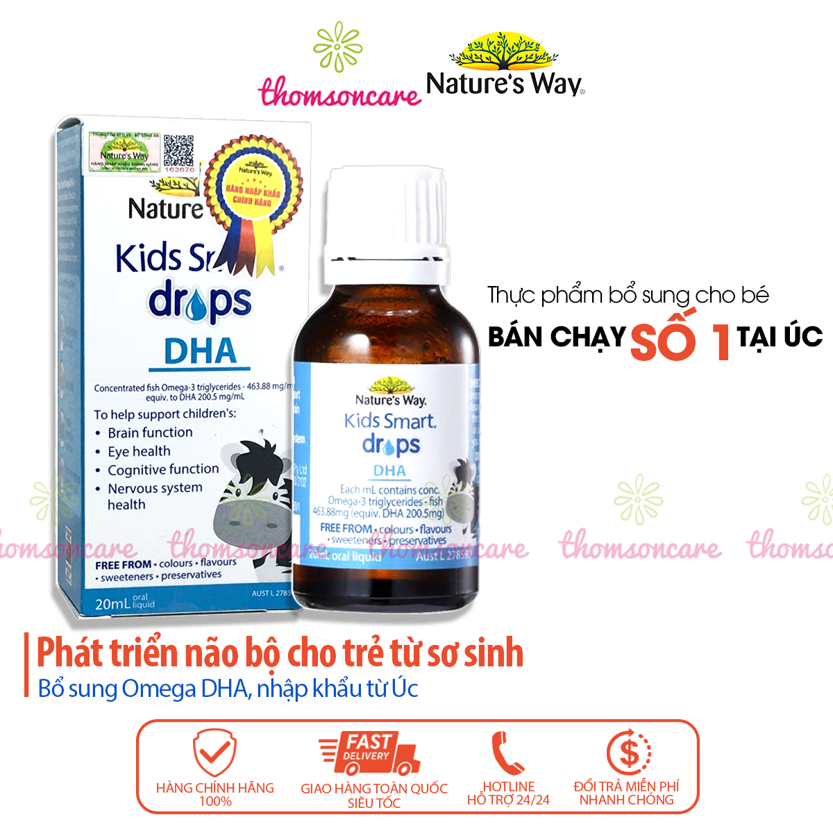 Bổ sung DHA dạng giọt Nature Way Kids Smart Drops DHA lọ 20ml. trẻ thông minh, phát triển não bộ bé từ sơ sinh