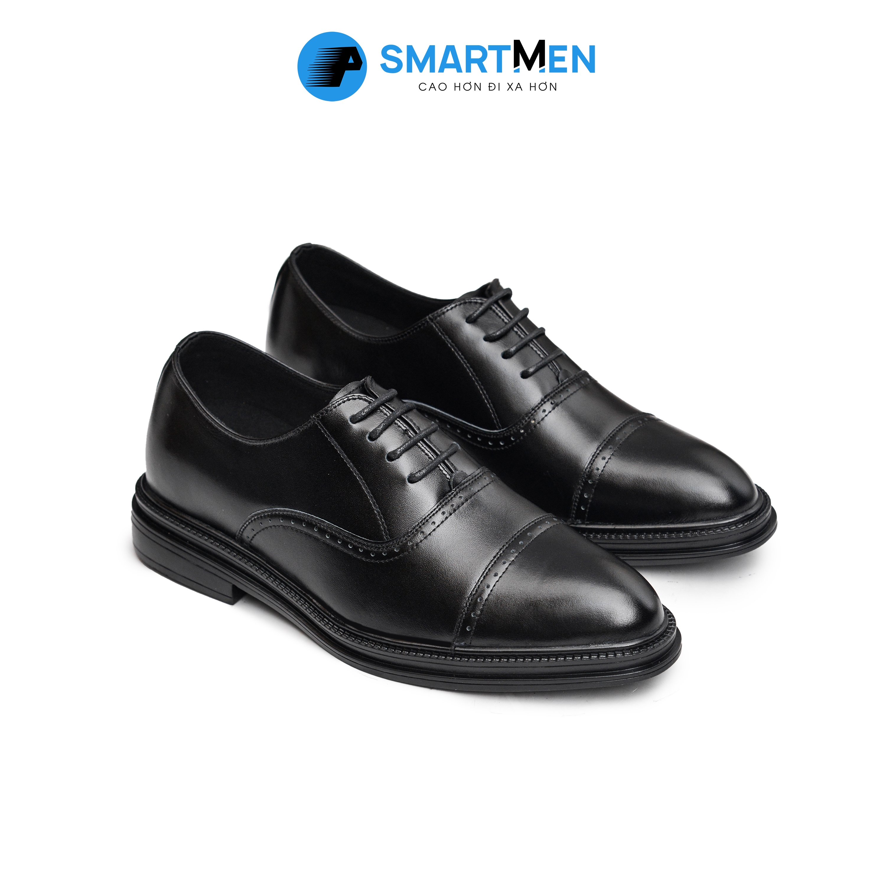  Giày tây Tăng chiều cao da bò nam công sở SmartMen GD400 Đen 