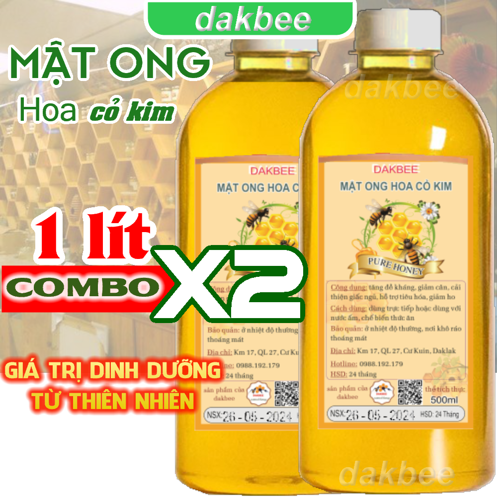 1 lít (2 chai) Mật ong rừng hoa Cỏ kim - hỗ trợ giảm dạ dày, tăng cường sức khỏe, sức đề kháng cho cơ thể - dakbee