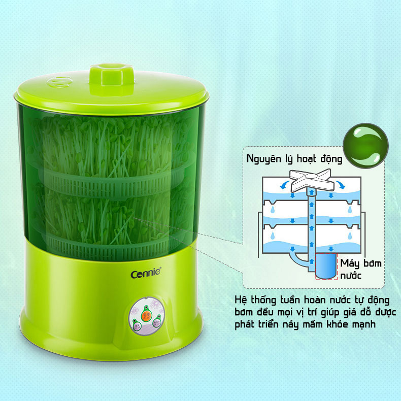 Máy làm giá đỗ gieo mầm 3 tầng Connie A323B tự động bằng điện - Dễ dàng làm giá sạch tại nhà (Mona Viet bh 1 năm)