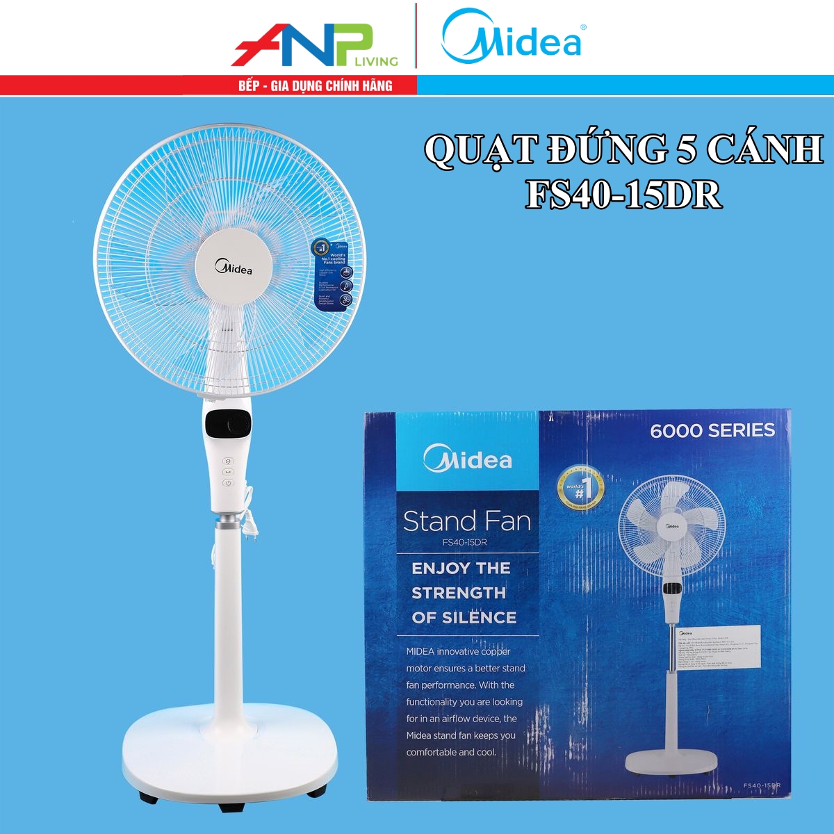 Quạt cây midea fs40-15dr (công suất 55w, 5 cánh, điều khiển từ xa, chỉnh gió 12 tốc độ)