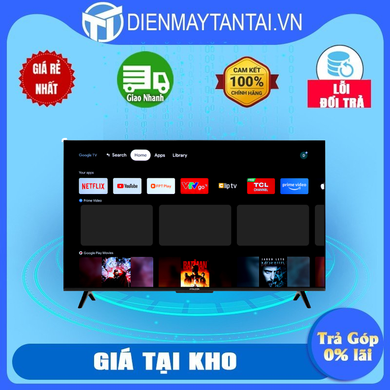 Google tivi iffalcon 4k 65 inch 65u62 hệ điều hành: google tv, tìm kiếm giọng nói trên youtube bằng tiếng việt
