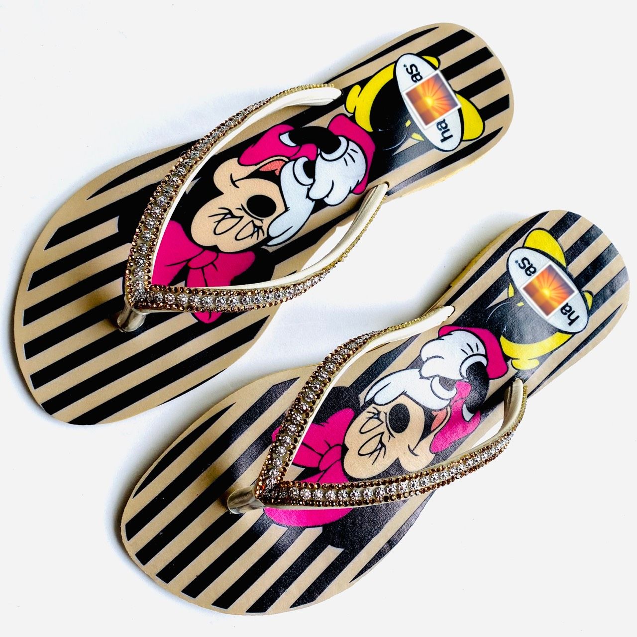Dép Xỏ Ngón Nữ Quai Đính Xoàn In Hình Chuột Mickey 3D Thời Trang . Dép Kẹp nữ