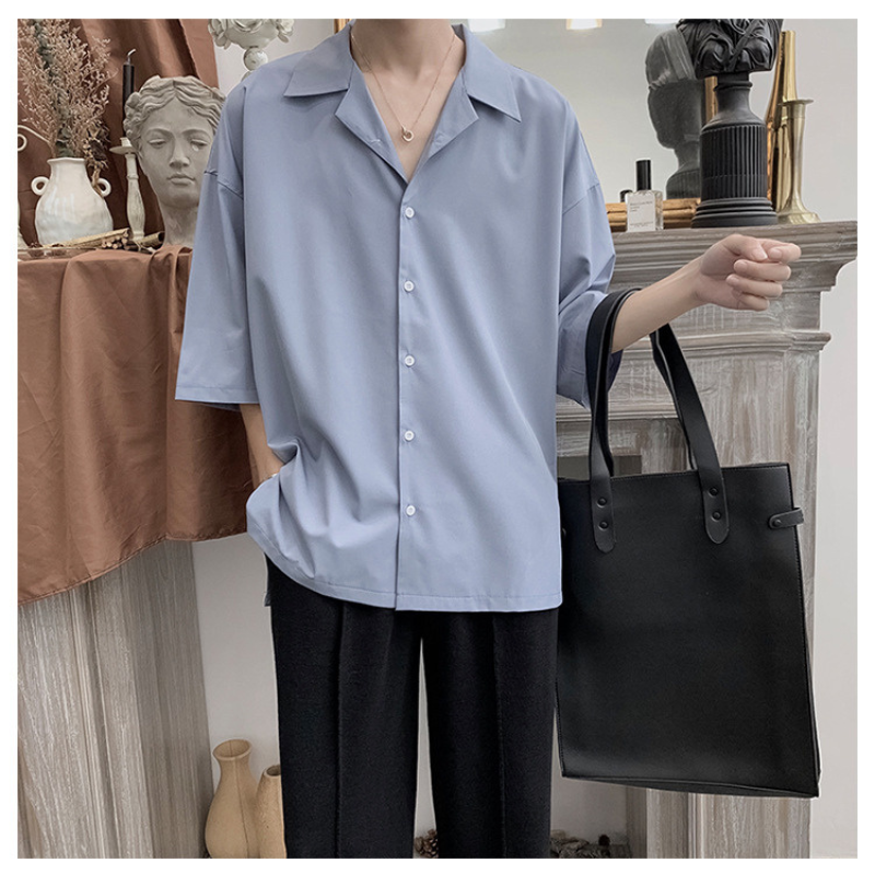 Áo sơ mi tay ngắn cổ vest phong cách Unisex phù hợp cả Nam và Nữ, áo sơ mi vải lụa form rộng